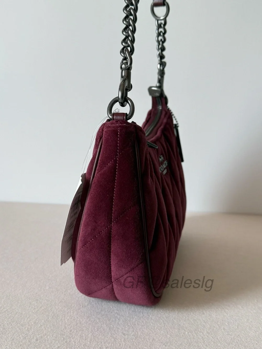 NWT Coach Teri Shoulder bag Quilted Velvet Crossbody Burgundy Gunmetal CCW70